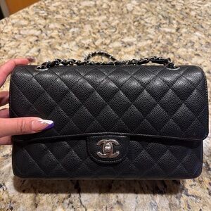 CHANEL Black Quilted Leather Shoulder Bag with Silver Hardware
